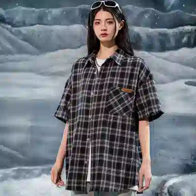 三体 问题系列 基础款简约休闲宽松百搭条纹翻领开衫复古美式高街潮牌时尚透气舒适薄款多巴胺短袖多彩格纹衬衫 男女同款