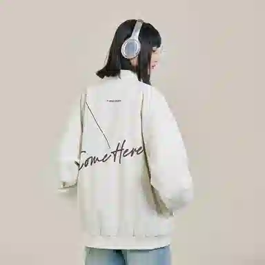 三体 简约基础款字母印花百搭休闲宽松棒球领开衫美式复古潮牌纯色户外工装机能风飞行夹克外套 男女同款