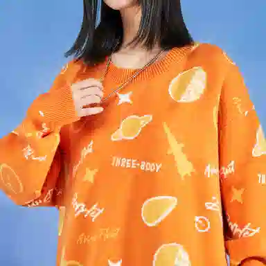 三体 水滴战舰末日之战系列 美式高街休闲满印趣味创意提花保暖圆领宽松简约打底针织衫 男女同款