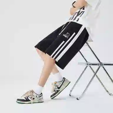 三体 文明系列 美式复古基础简约字母印花宽松短袖上衣条纹直筒短裤高街潮牌时尚舒适学生多巴胺日常休闲运动套装 男女同款