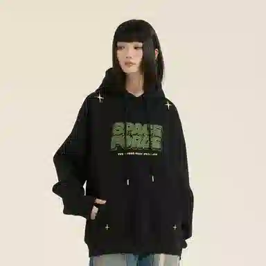 三体 太空军系列 简约基础款纯色趣味字母印花休闲宽松复古美式连帽套头百搭高街潮牌时尚学生多巴胺长袖卫衣 男女同款