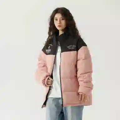 三体 红岸基地系列 撞色拼接简约基础款字母印花美式复古百搭宽松立领开衫保暖加厚防风防寒户外面包服长袖棉服 男女同款