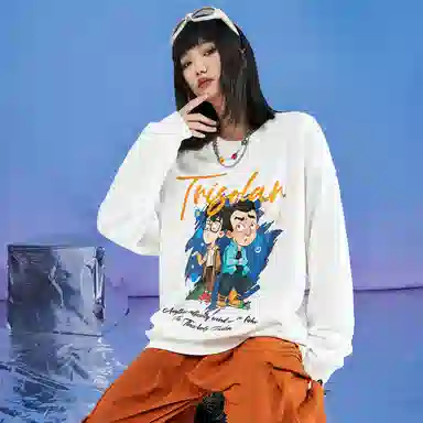 三体 汪淼史强系列 休闲趣味涂鸦字母印花宽松圆领套头卫衣 男女同款