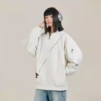 三体 简约基础款字母印花百搭休闲宽松棒球领开衫美式复古潮牌纯色户外工装机能风飞行夹克外套 男女同款