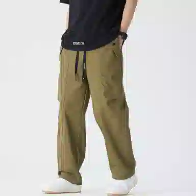 三体 三体文明系列 基础款纯色简约抽绳系带工装纯棉水洗直筒休闲裤 男女同款