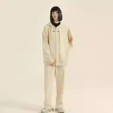 三体 到这里来吧系列 简约基础款字母印花宽松美式复古百搭连帽开衫长袖垂感自然直筒潮牌跑步健身篮球休闲运动套装 男女同款