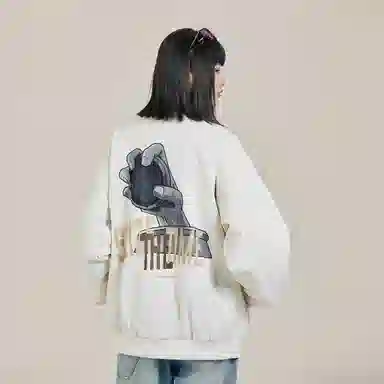 三体 我的三体系列 美式复古简约基础款纯色休闲字母印花宽松百搭开衫高街潮牌时尚学生棒球服工装飞行员夹克外套 男女同款