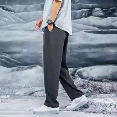 三体 水滴系列 简约基础纯色百搭宽松直筒垂感美式复古高街潮牌时尚舒适薄款免烫空调裤学生多巴胺显瘦速干休闲裤 男女同款