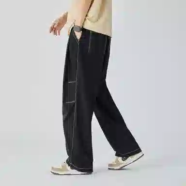 三体 纯色简约拉链美式复古高街潮牌时尚百搭舒适基础款日常学生多巴胺宽松直筒日系户外工装机能风户外防风速干休闲裤 男女同款