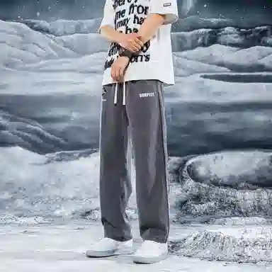 三体 水滴系列 简约基础美式复古宽松百搭直筒垂感阔腿松紧系绳高街潮牌时尚舒适薄款透气学生多巴胺显瘦日常休闲裤 男女同款