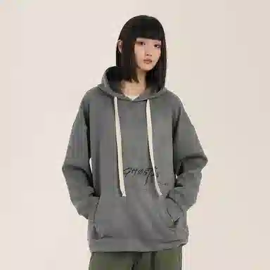 三体 幽灵倒计时系列 美式复古麂皮绒简约字母印花基础款宽松休闲百搭连帽套头重磅保暖街头风潮牌时尚舒适长袖卫衣 男女同款