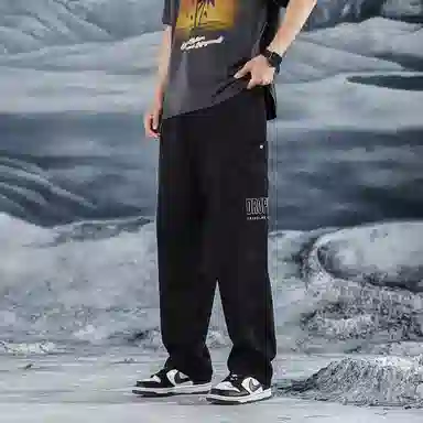 三体 水滴危机系列 简约休闲字母印花纯色基础款直筒百搭宽松垂感机能美式复古高街潮牌时尚日系户外机能风工装裤 男女同款