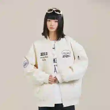 三体 水滴系列 简约基础款纯色拉链字母印花保暖防风棒球领开衫飞行服户外工装机能风美式复古高街潮牌个性夹克外套 男女同款