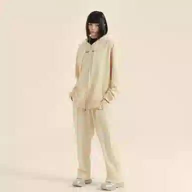 三体 到这里来吧系列 简约基础款字母印花宽松美式复古百搭连帽开衫长袖垂感自然直筒潮牌跑步健身篮球休闲运动套装 男女同款