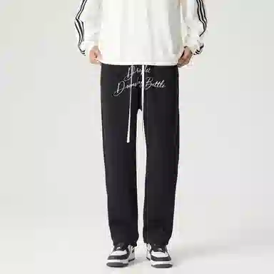 三体 末日之战系列 简约基础款纯色字母印花宽松学生多巴胺高街潮牌美式复古百搭舒适垂感自然中腰直筒日常通勤休闲裤 男女同款