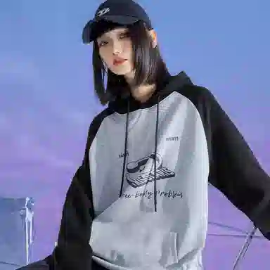 三体 文明问题系列连帽套头拼接撞色字母印花休闲宽松重磅卫衣 男女同款