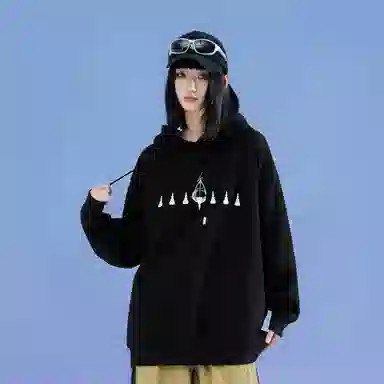 三体 素描卡通图案印花连帽宽松休闲卫衣 男女同款