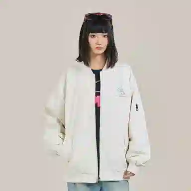 三体 我的三体系列 美式复古简约基础款纯色休闲字母印花宽松百搭开衫高街潮牌时尚学生棒球服工装飞行员夹克外套 男女同款