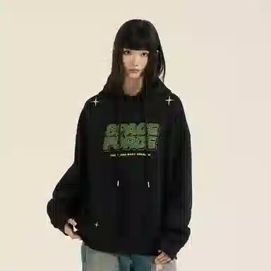 三体 太空军系列 简约基础款纯色趣味字母印花休闲宽松复古美式连帽套头百搭高街潮牌时尚学生多巴胺长袖卫衣 男女同款