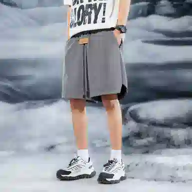 三体 问题系列  简约纯色基础百搭宽松直筒松紧系绳美式复古高街潮牌时尚舒适学生多巴胺个性薄款跑步健身休闲短裤 男女同款