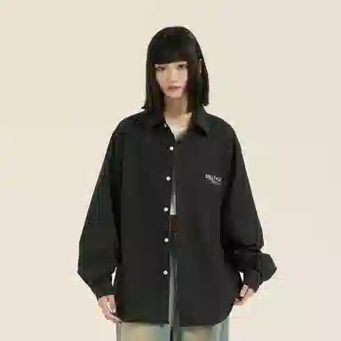 三体 面壁者系列 美式复古简约基础款字母印花纯色翻领开衫百搭宽松透气薄款内搭学生多巴胺长款日常通勤打底长袖衬衫 男女同款