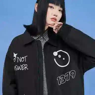 三体 红岸基地系列 美式复古简约宽松加厚保暖防水服趣味大绣花字母基础款拉链休闲翻领高街潮牌学生户外机能风棉服 男女同款