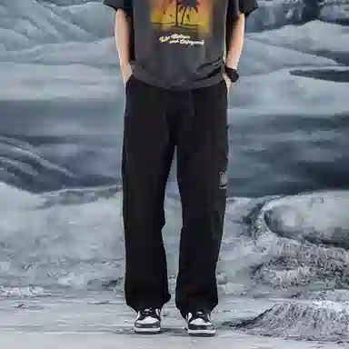 三体 水滴危机系列 简约休闲字母印花纯色基础款直筒百搭宽松垂感机能美式复古高街潮牌时尚日系户外机能风工装裤 男女同款