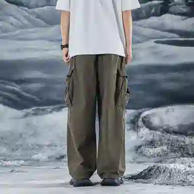 三体 文明系列 简约宽松百搭美式复古堆积阔腿休闲基础纯色直筒复古高街潮牌时尚舒适薄款透气日系户外机能风工装裤 男女同款