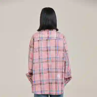 三体 你们都是虫子系列 简约基础款撞色字母印花美式复古格子休闲宽松百搭翻领高街潮牌学生多巴胺多彩格纹长袖衬衫 男女同款