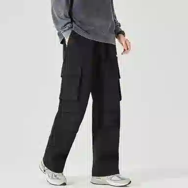 三体 纯色字母印花基础款宽松工装大口袋抽绳直筒休闲裤 男女同款