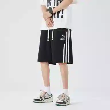 三体 文明系列 符号字母绣标条纹拼接撞色系带直筒美式复古时尚百搭高街运动潮牌新款舒适男士透气无性别穿搭休闲短裤 男女同款