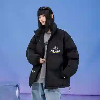 三体 太空亚洲舰队系列 简约基础款纯色字母印花宽松休闲加厚保暖防风防水防寒立领美式复古高街潮牌面包服棉服 男女同款