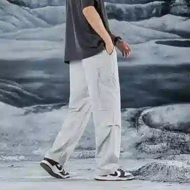 三体 水滴系列 基础简约字母印花纯色百搭宽松美式复古高街潮牌时尚舒适薄款日系户外工装机能风学生多巴胺休闲裤 男女同款