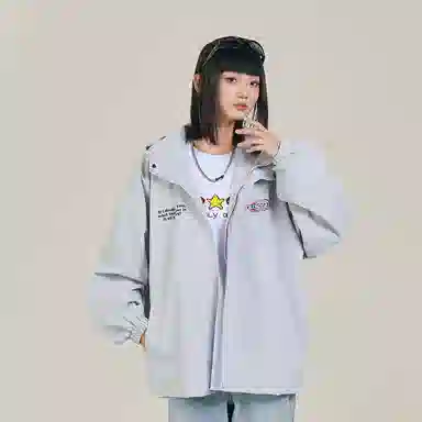 三体 文明系列 美式复古简约基础款纯色字母印花宽松连帽防水防风登山潮牌时尚户外休闲百搭机能风夹克外套 男女同款