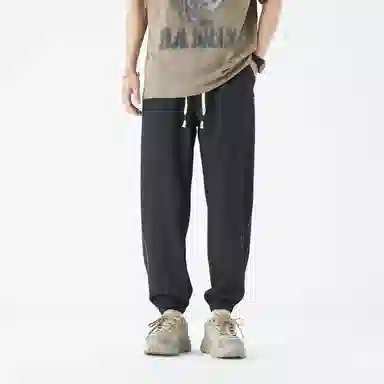 三体 品牌简约字母印花纯色基础款线条松紧时尚百搭美式复古高街潮牌舒适日常通勤透气束脚无性别穿搭多巴胺休闲裤 男女同款