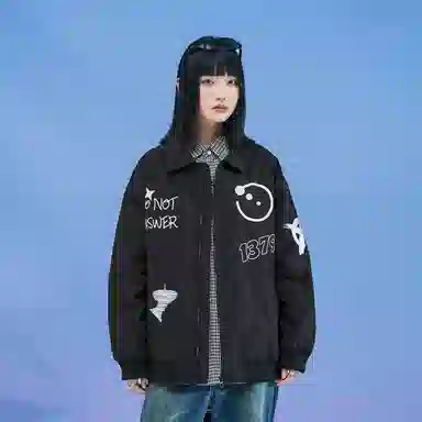 三体 红岸基地系列 美式复古简约宽松加厚保暖防水服趣味大绣花字母基础款拉链休闲翻领高街潮牌学生户外机能风棉服 男女同款