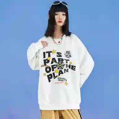 三体 字母印花休闲圆领套头宽松长袖卫衣 男女同款