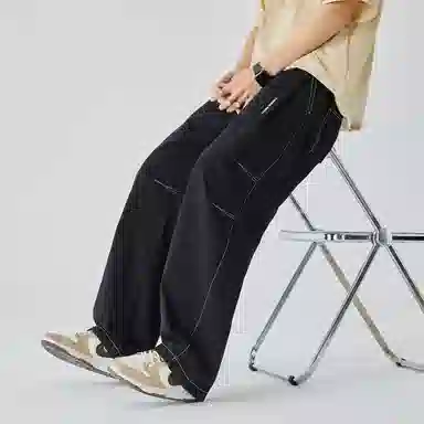 三体 纯色简约拉链美式复古高街潮牌时尚百搭舒适基础款日常学生多巴胺宽松直筒日系户外工装机能风户外防风速干休闲裤 男女同款