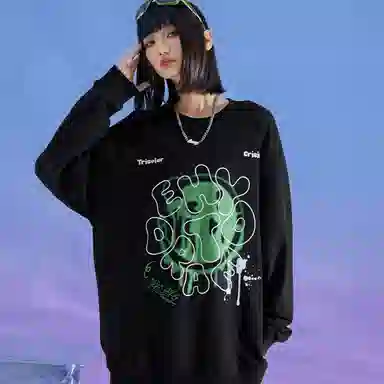 三体 脱水系列 美式复古字母涂鸦印花休闲宽松基础圆领套头百搭重磅长袖卫衣 男女同款