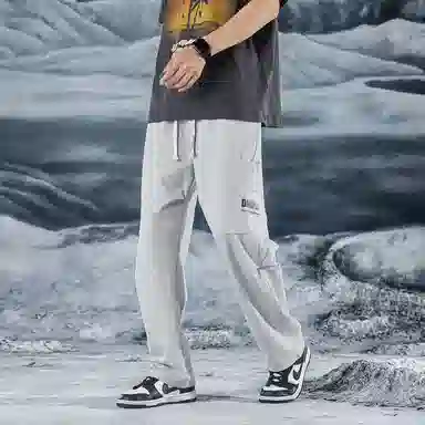 三体 水滴系列 基础简约字母印花纯色百搭宽松美式复古高街潮牌时尚舒适薄款日系户外工装机能风学生多巴胺休闲裤 男女同款