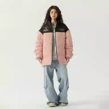 三体 红岸基地系列 撞色拼接简约基础款字母印花美式复古百搭宽松立领开衫保暖加厚防风防寒户外面包服长袖棉服 男女同款