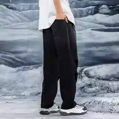 三体 危机脱水系列 简约字母印花直筒宽松垂感自然基础款美式复古高街潮牌时尚百搭舒适薄款多巴胺学生户外休闲裤 男女同款 黑色