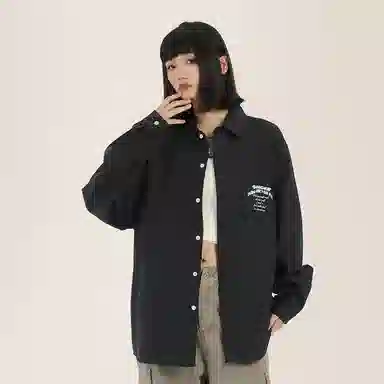 三体 二维化系列 复古美式简约字母印花基础款百搭翻领开衫休闲高街潮牌宽松学生多巴胺学院风日常透气薄款长袖衬衫 男女同款