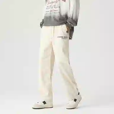 三体 不要回答系列 简约基础款字母印花美式复古宽松百搭垂感自然直筒多巴胺高街潮牌健身日常通勤时尚长裤休闲裤 男女同款