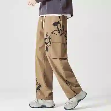 三体 文明水滴系列 简约趣味涂鸦印花宽松百搭抽绳垂感直筒基础款可调节脚口美式复古高街潮牌时尚舒适学生多巴胺休闲裤 男女同款