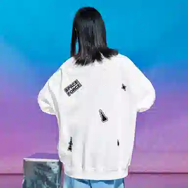 三体 战舰系列 满天星烫钻卡通图案不规则绣花简约美式复古基础款高街潮牌时尚百搭舒适学生多巴胺休闲宽松长袖卫衣 男女同款