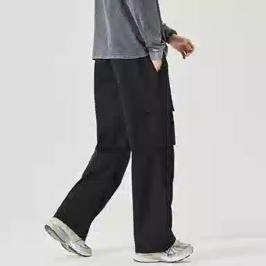 三体 纯色字母印花基础款宽松工装大口袋抽绳直筒休闲裤 男女同款