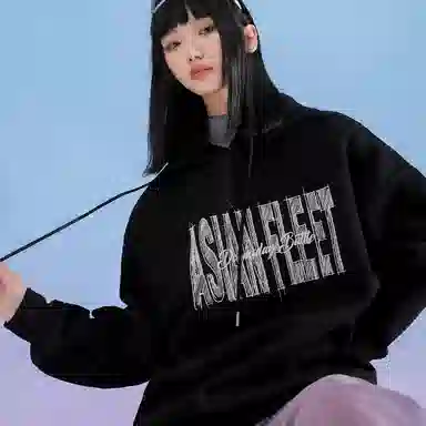 三体 美式复古字母印花宽松休闲连帽卫衣 男女同款