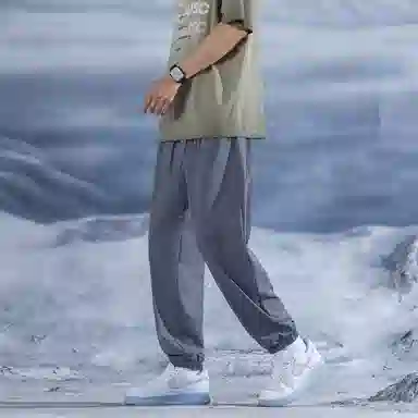 三体 水滴系列 冰丝显瘦垂感简约基础百搭宽松阔腿纯色松紧系绳束脚美式复古高街潮牌透气薄款日常学生多巴胺休闲裤 男女同款