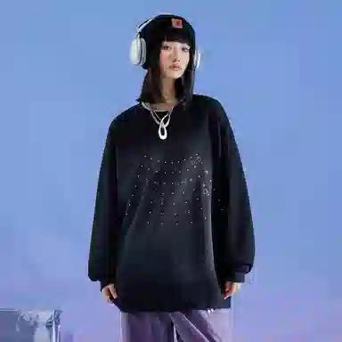 三体  幽灵倒计时系列美式复古经典雷射片撞色渐变休闲简约字母印花重磅基础宽松套头圆领长袖卫衣 男女同款